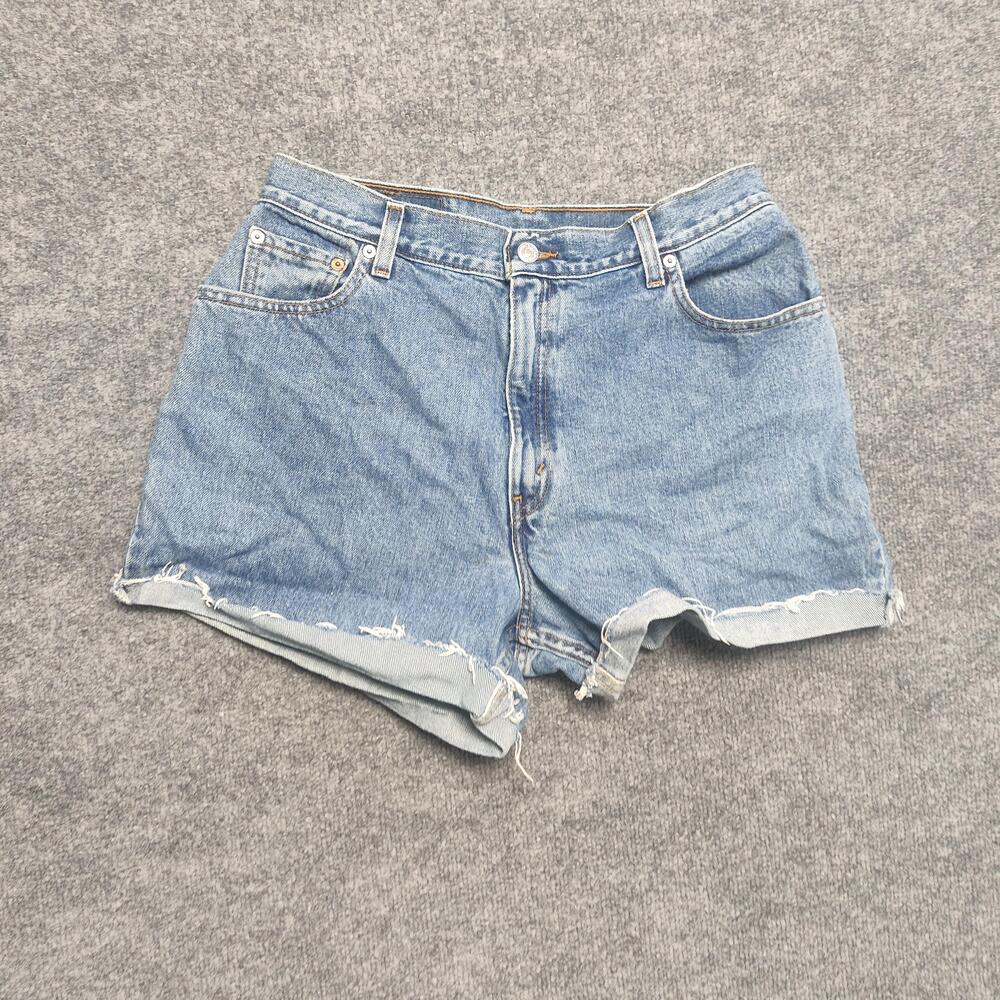 Levis 550 Denim Shorts Womens 14 W33 Blue Cutoff Raw Hem Relaxed Fit High Rise